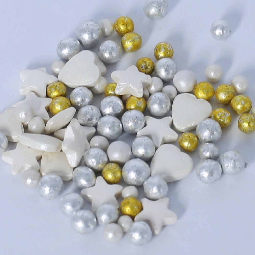 MR Bake Pearls,Hearts,Triangle,Square & Star Sprinkles –  Mix Color (Mix Size) – 90g Jar