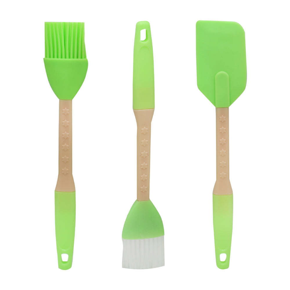 Silicone Hand Whisk And Pastry Brush With Wooden Handle 3Pcs Set
