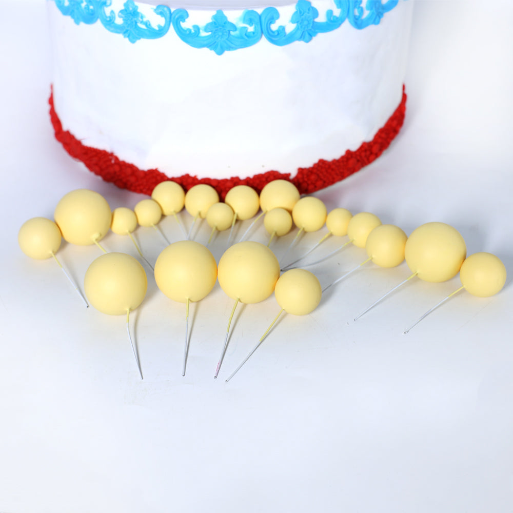 Artificial Creamy Yellow Foam Ball Topper 20Pcs Set