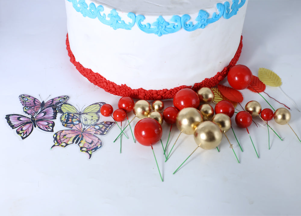 Red And Copper Faux Ball Topper With Butterfly And Leaves 21Pcs Set