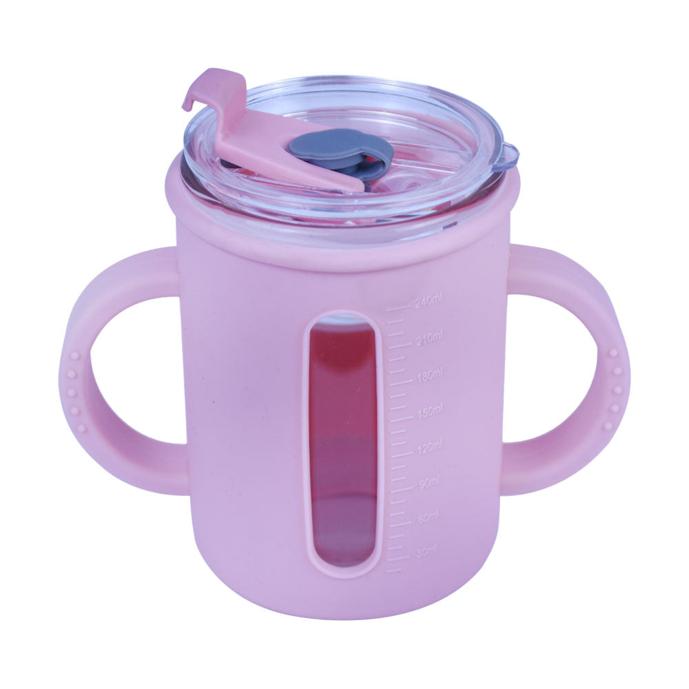 Baby Feeding Silicone Cover Anti-fall Glass Milk Cup 250ml