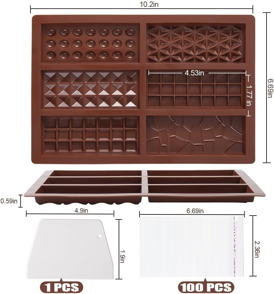 6 Design Rectangle Chocolate Bar Mold Silicone 6 Cavity