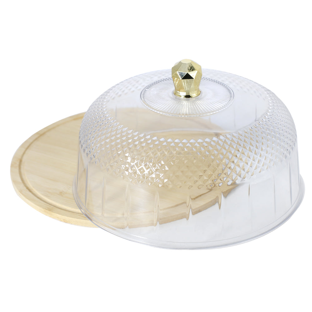 Acrylic Cake Dome With Bamboo Wooden Base 31.5cm