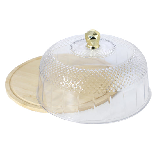 Acrylic Cake Dome With Bamboo Wooden Base 31.5cm