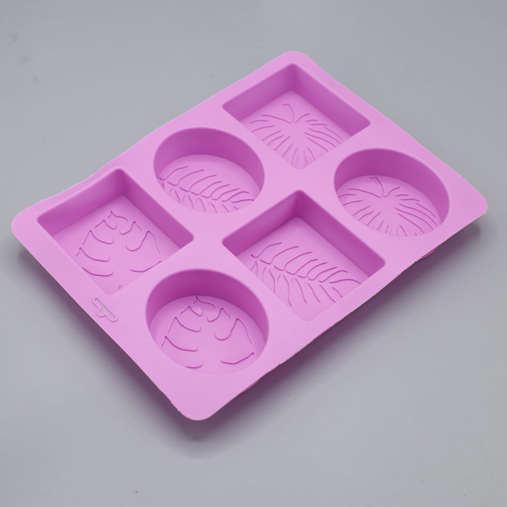 3 Rectangle & 3 Oval Shapes Leave Design Silicone Soap Mold 6 Cavity