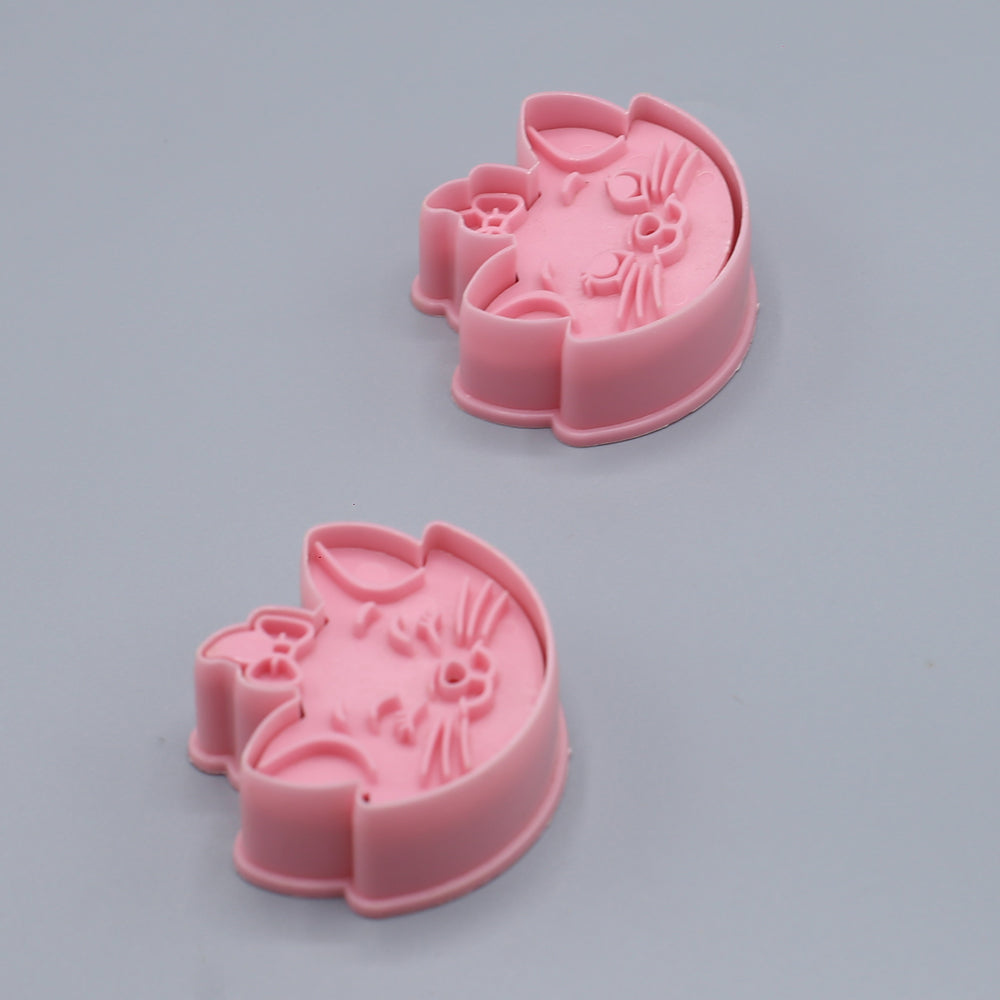 Cat Face Cookie Plunger Cutter 2Pcs Set Plastic