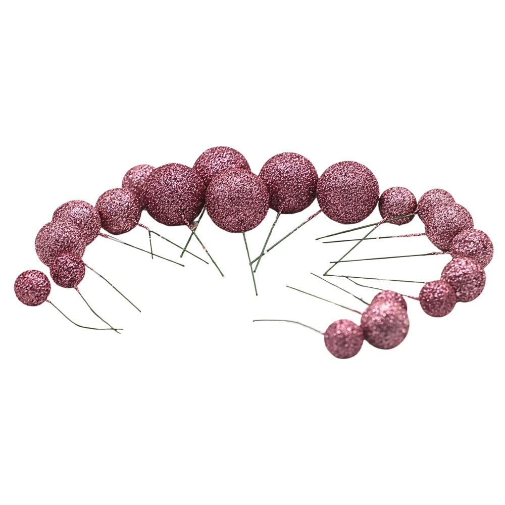 Glitter Pink Ball Cake Topper 20Pcs Set