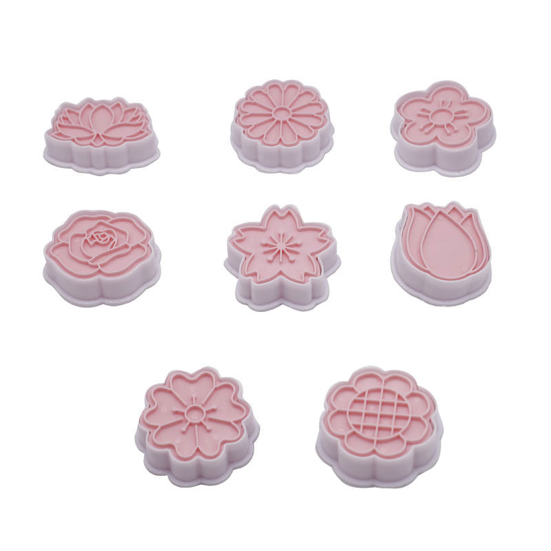 Different Flower Theme Cookie And Fondant Plastic Cutters With Stamps 8 Pcs Set