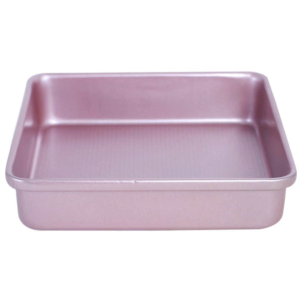 Non-Stick Square Baking Pan With A Textured Ribbed Surface 8Inch (Pink)
