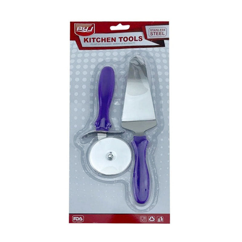 Pizza Cutter & Lifter Steel Plastic Handle