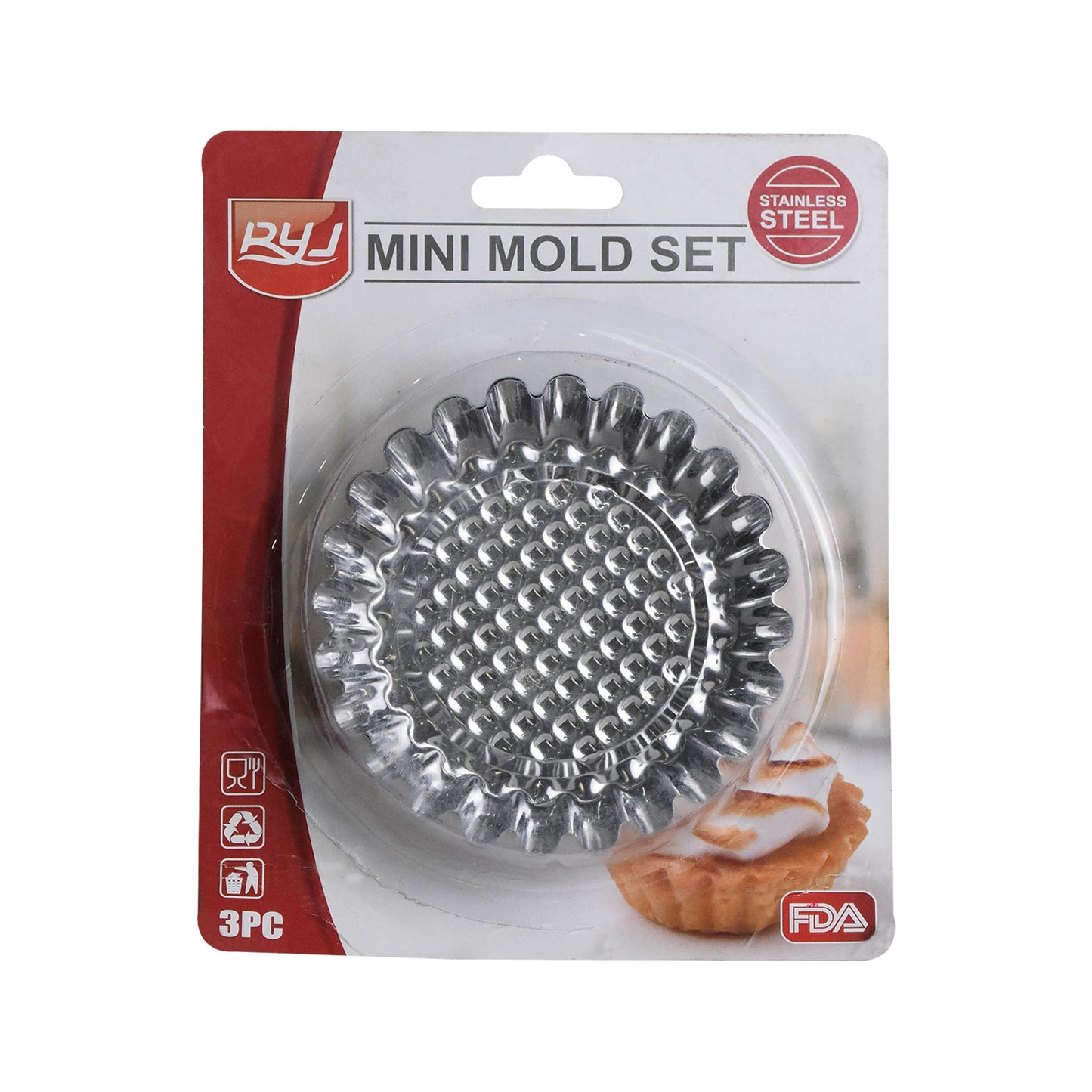 Mini Tart Pan Silver 3 Pcs Set 9.3cm