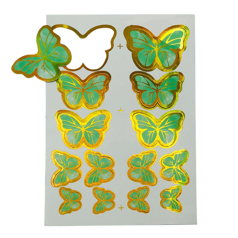 Green Color Butterflies Cake Topper 14 Pcs Pack