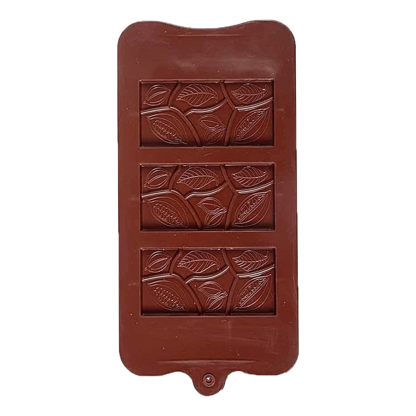 Cocoa Bean & Leaves Imprint Silicone Chocolate Bar Mold 3 Cavity