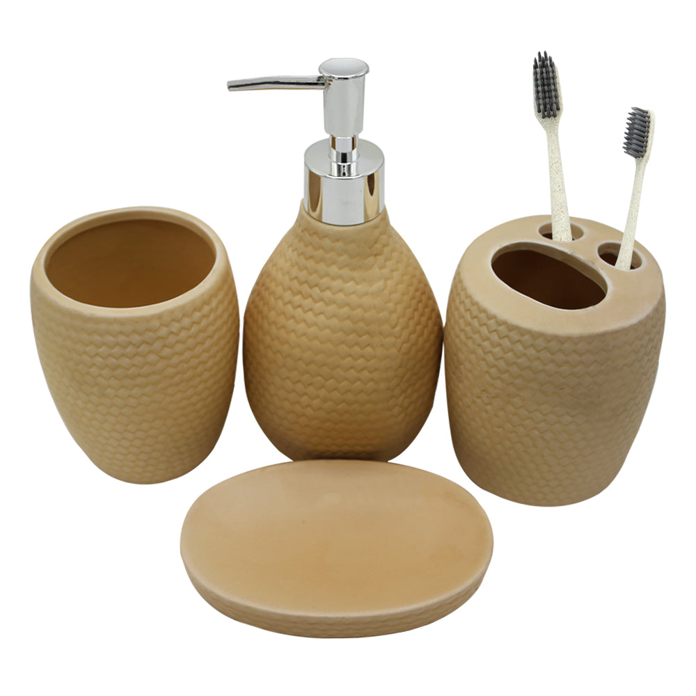 Curved Line Texture 4 Pcs Ceramic Bathroom Accessories Set