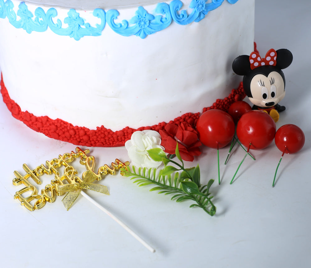 Happy Birthday Cake Topper Copper With Faux Ball, Leave, Flower, And Mickey Mouse 12pcs Set