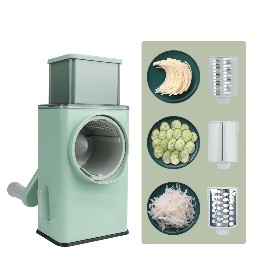 3 in 1 Handheld Rotary Vegetable Slicer, Shredder, and Cutter with Interchangeable Blades