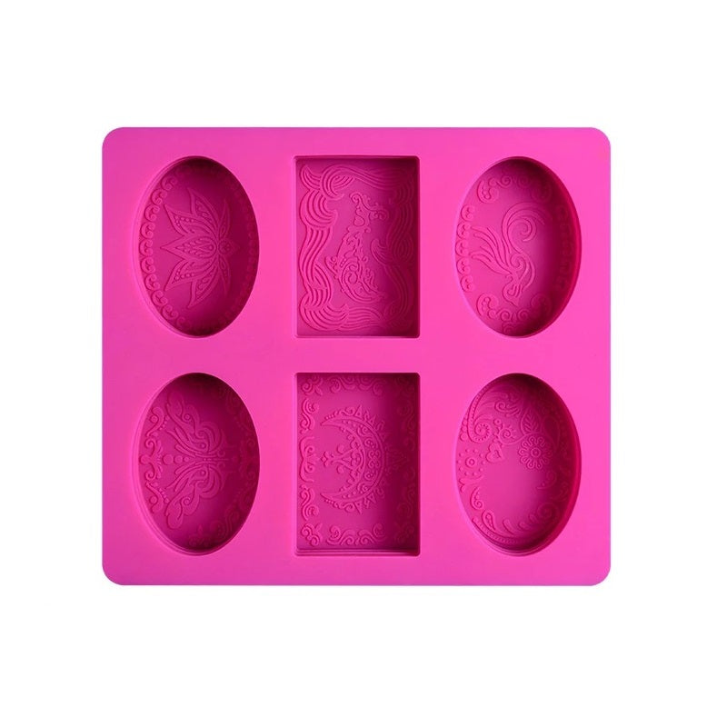 4 Oval & 2 Rectangle Shapes Designed Silicone Soap Mold 6 Cavity