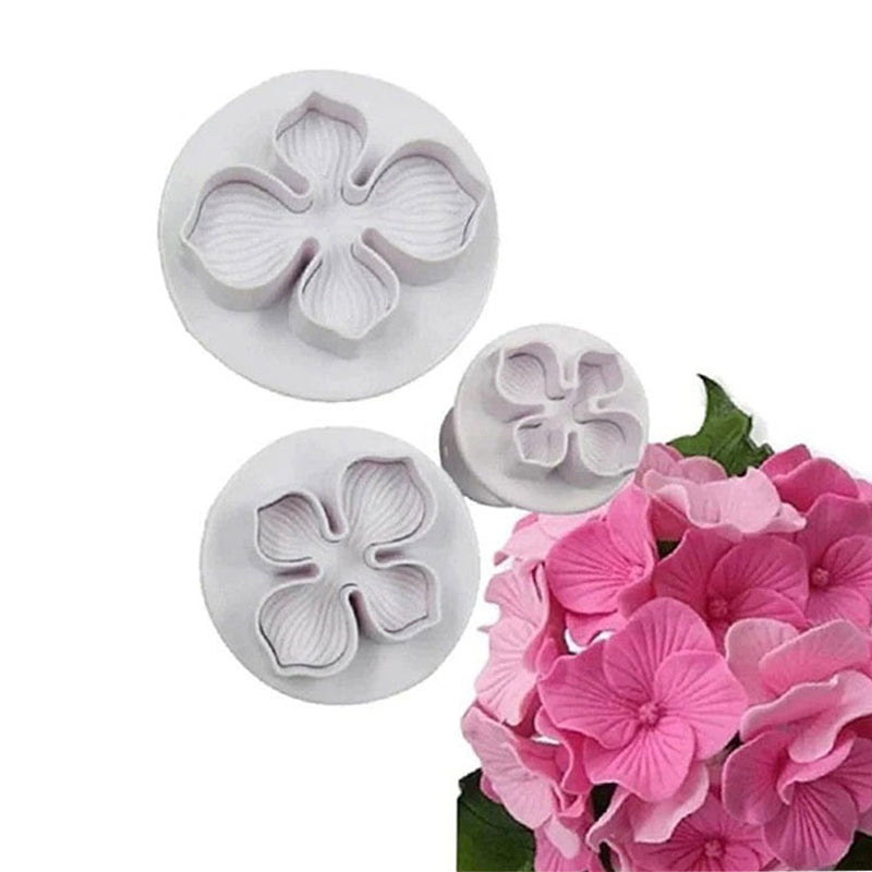 4 Petal Flower Fondant Plunger Cutter 3Pcs Set - Plastic