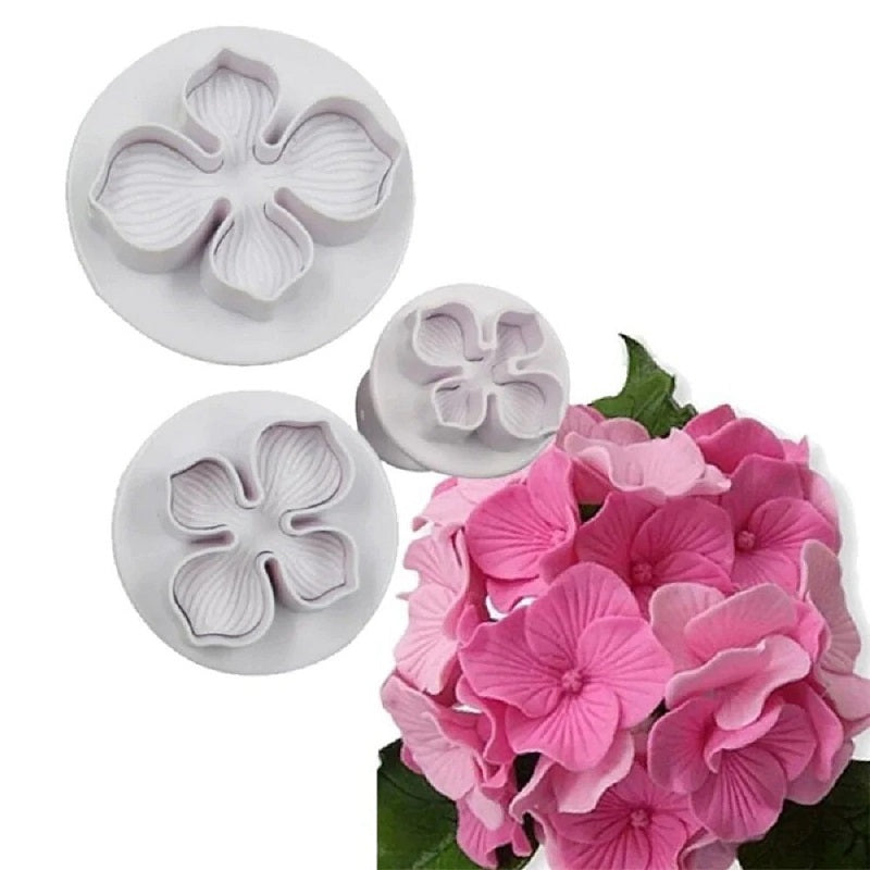 4 Petal Flower Fondant Plunger Cutter 3Pcs Set - Plastic