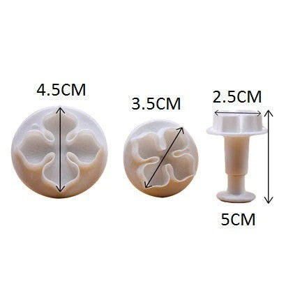 4 Petal Flower Fondant Plunger Cutter 3Pcs Set - Plastic