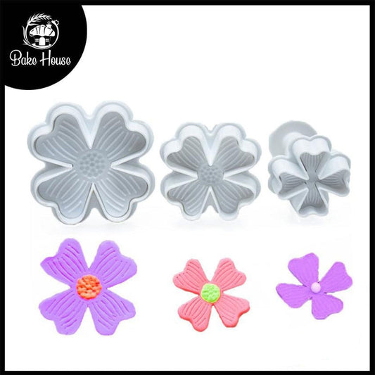 4 Petal Flower Fondant Plunger Cutter 3Pcs Set Plastic