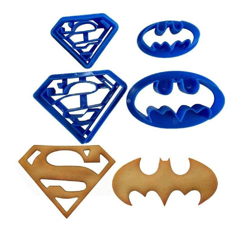 4-Piece Batman and Superman Superhero Cookie Cutter Set - Plastic