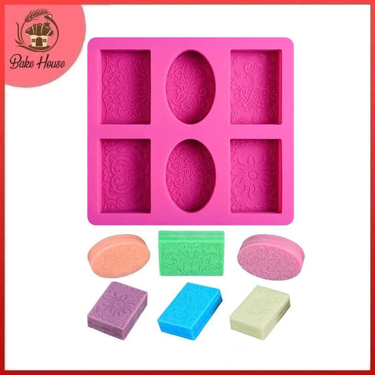 4 Rectangle & 2 Oval Shapes Designed Silicone Soap Mold 6 Cavity