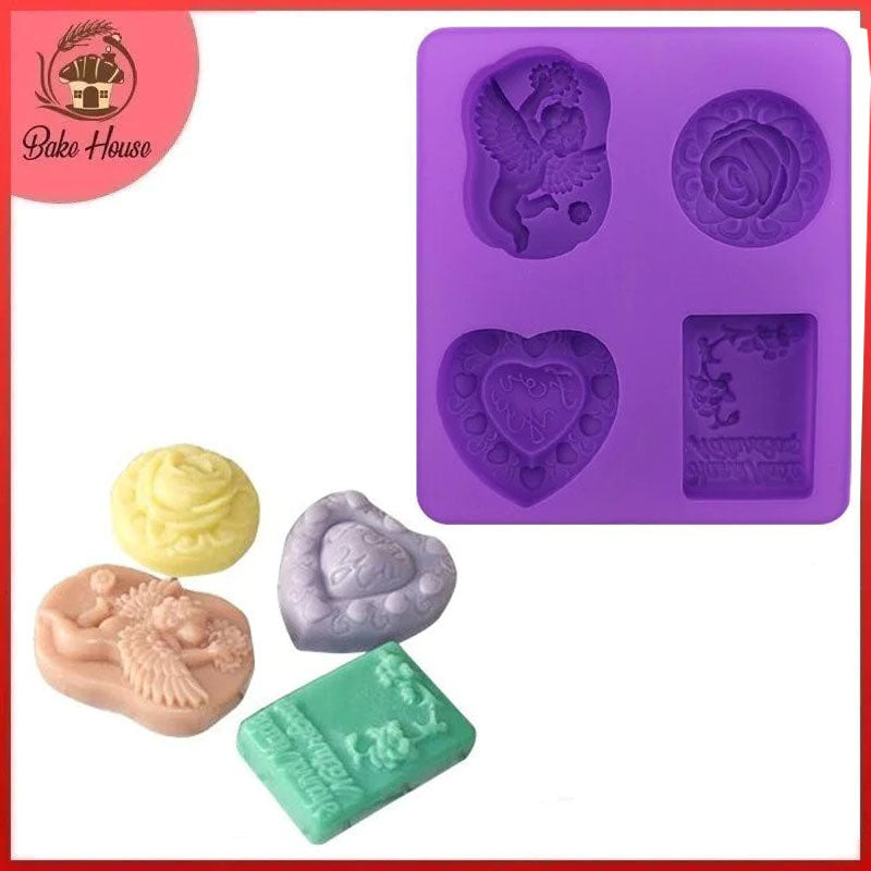4 Shapes Soap Mold Silicone With Design Embossed Design 01