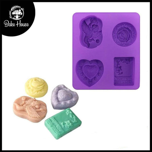 4 Shapes Soap Mold Silicone With Design Embossed Design 01