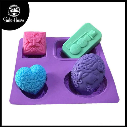 4 Shapes Soap Mold Silicone With Design Embossed Design 02