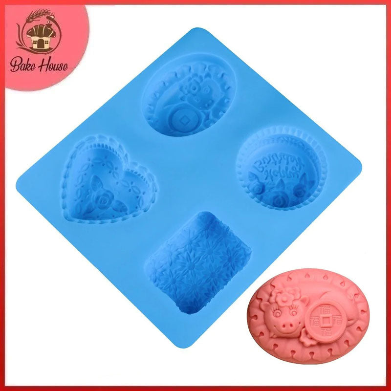 4 Shapes Soap Mold Silicone With Design Embossed Design 03