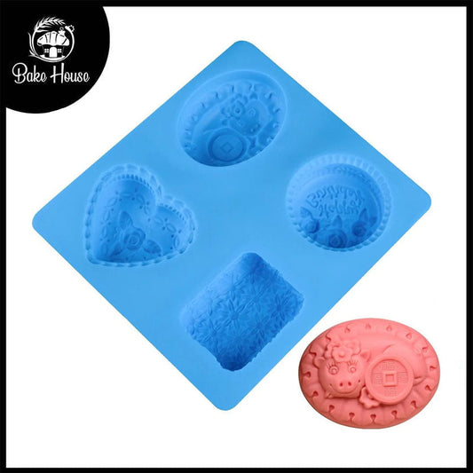 4 Shapes Soap Mold Silicone With Design Embossed Design 03