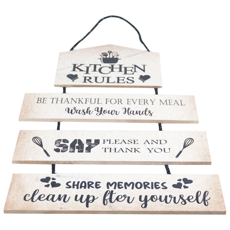 'Kitchen Rules, Be Thankful For Every Meal..' Positive Quotes Wooden Wall Hanging Decor