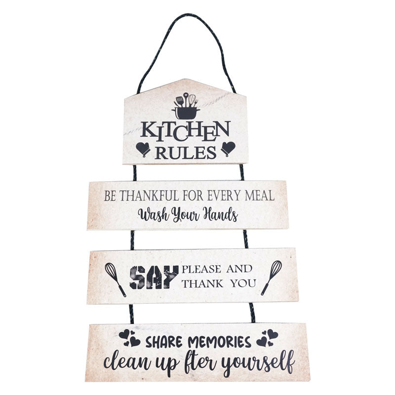 'Kitchen Rules, Be Thankful For Every Meal..' Positive Quotes Wooden Wall Hanging Decor