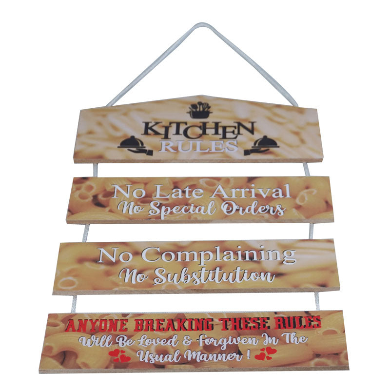 'Kitchen Rules, No Late Arrival..' Positive Quotes Wooden Wall Hanging Decor