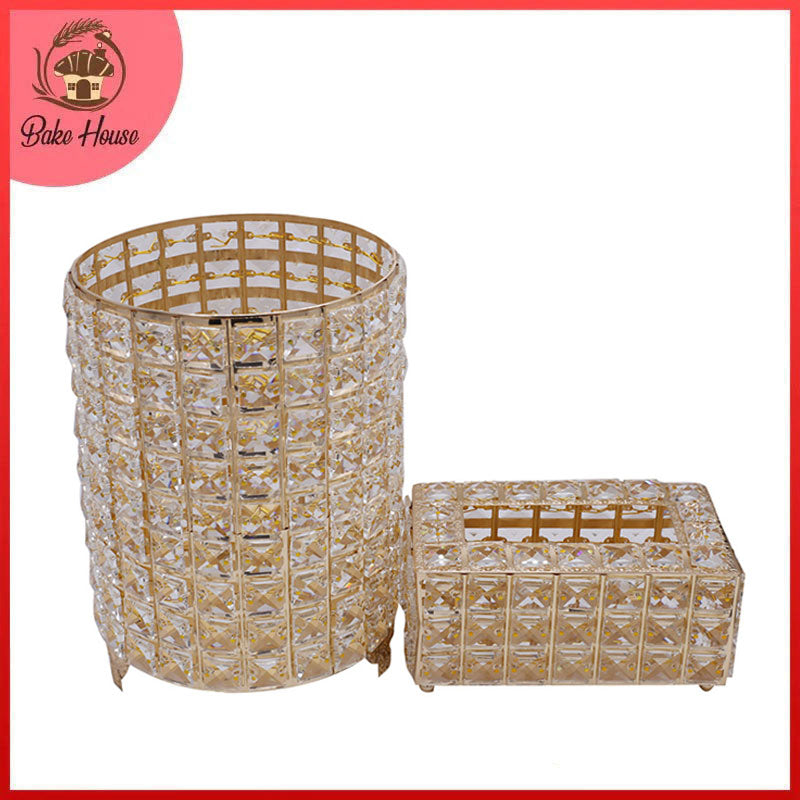 Square Stones Design Decor Fancy Dustbin And Tissue Box Holder Set