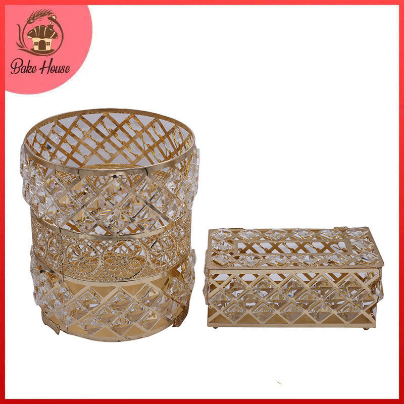 Dimond Stones Design Decor Fancy Dustbin And Tissue Box Holder Set