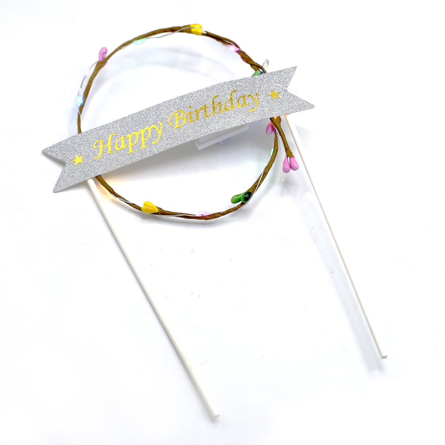 Happy Birthday Round Cake Topper With Lights