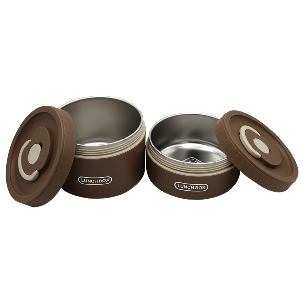 2Pcs Lunch Box Set With Round Brown Bag