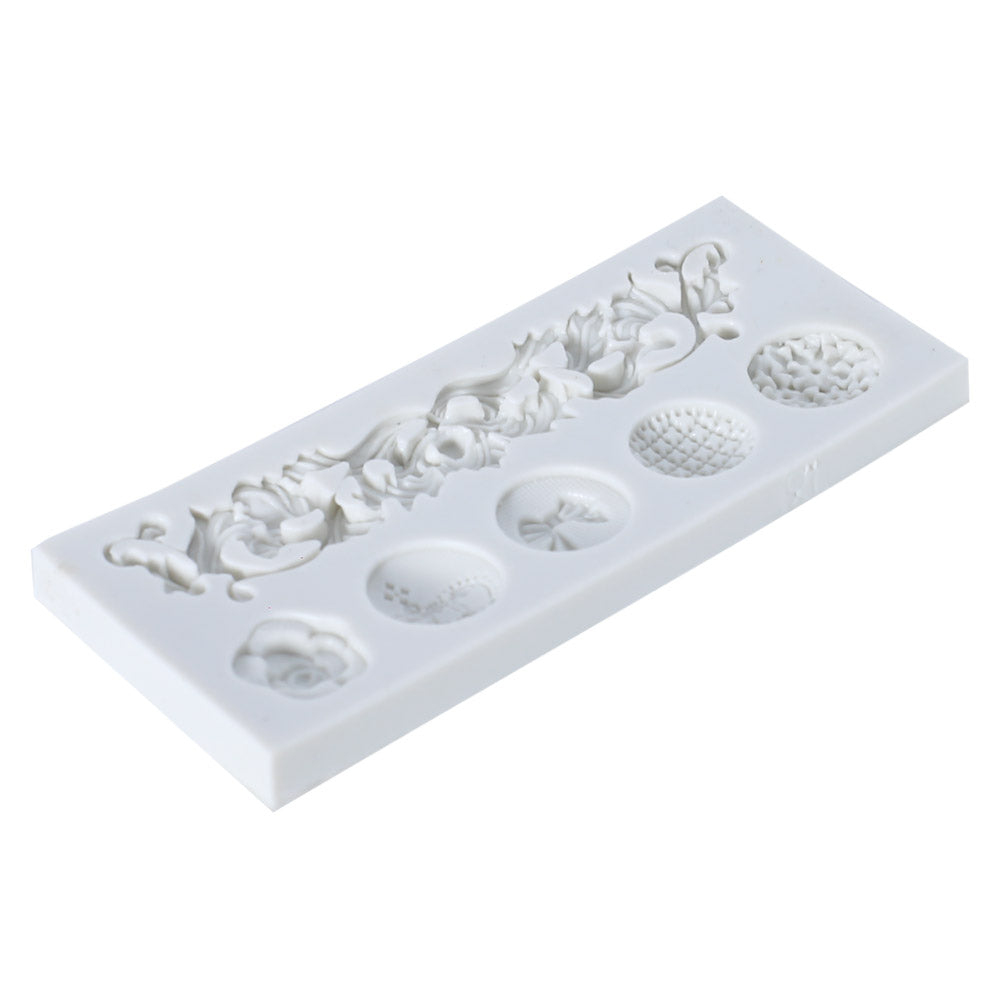 Baroque Scroll Relief Cake Border Silicone Fondant Mold 6 Cavity