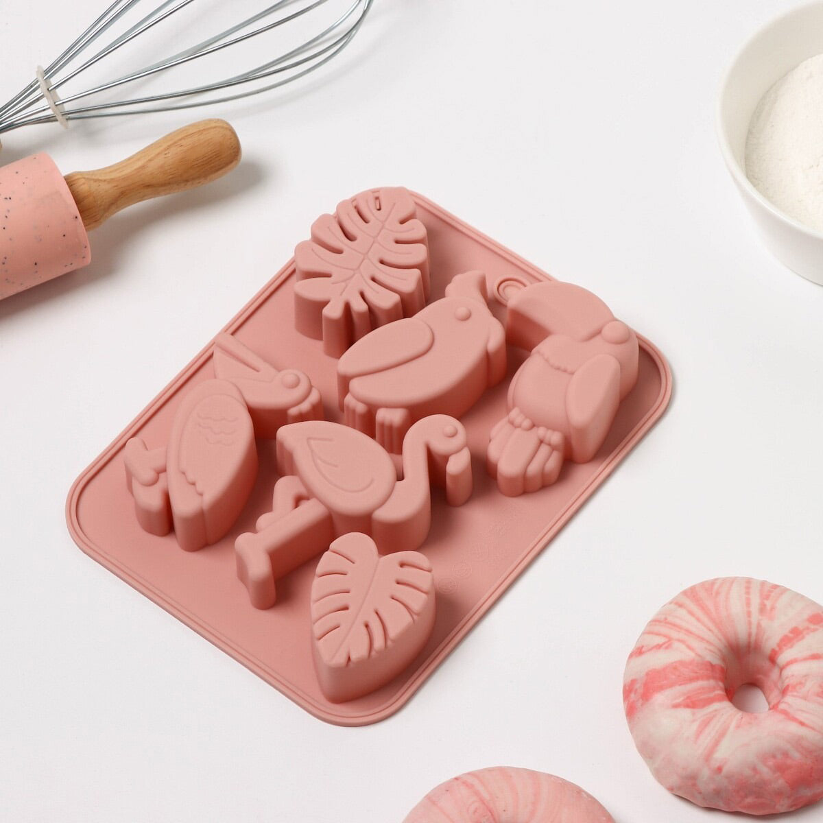 Tropical Birds & Leaves Silicone Fondant & Chocolate Mold 6 Cavity