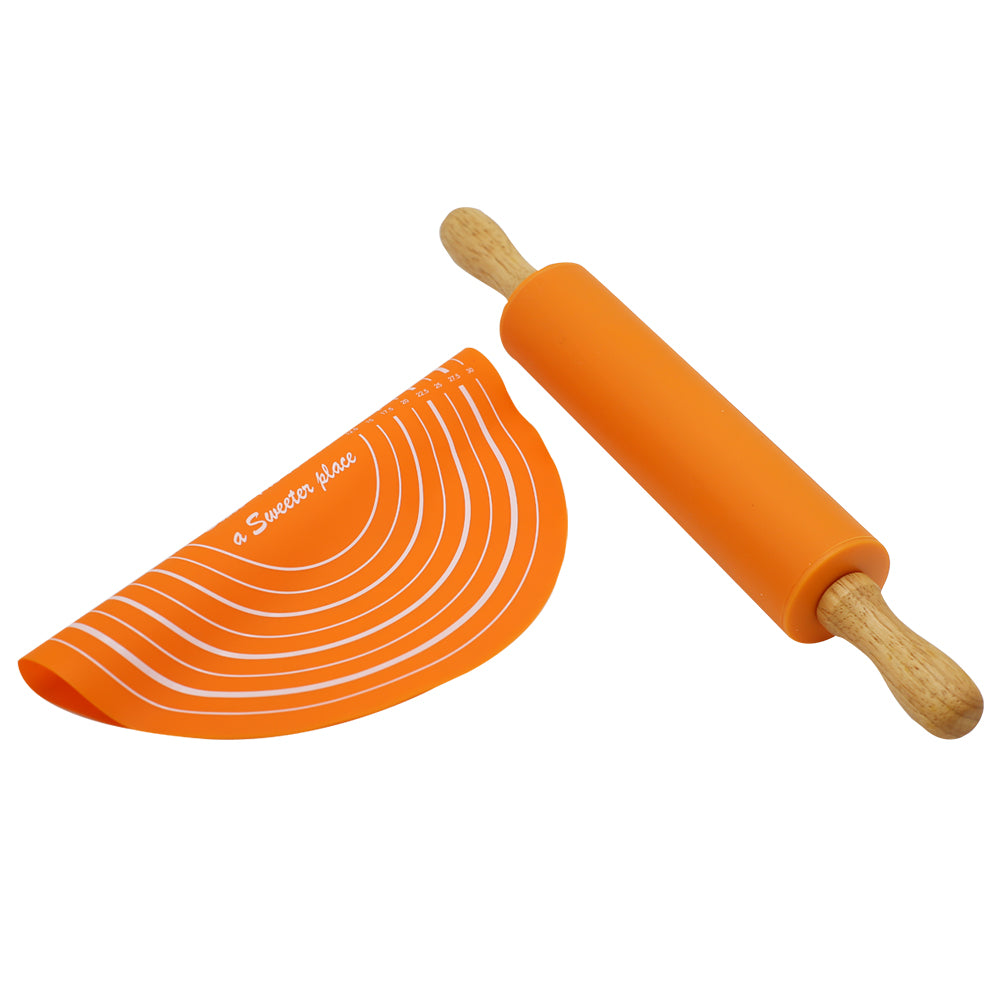 Silicone Baking Mat And Rolling Pin 2pcs Sett