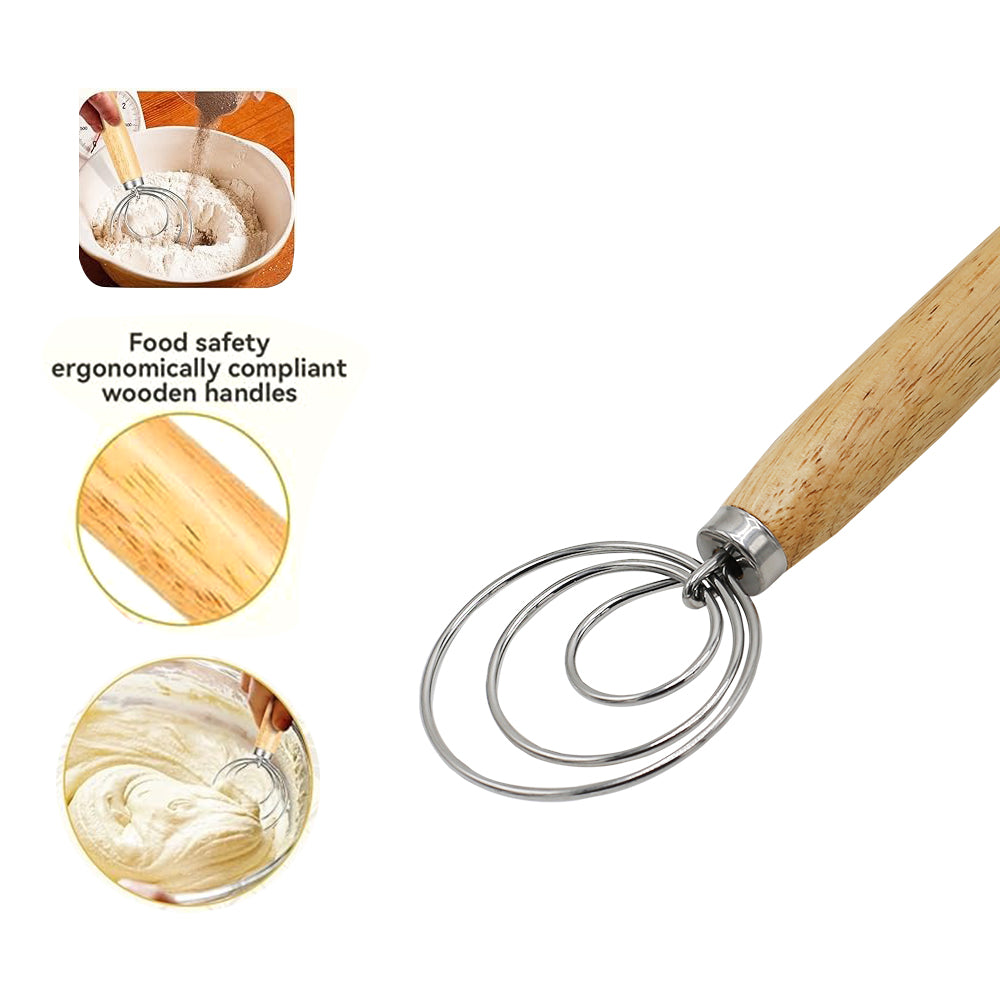 Danish Dough Whisk With Wooden Handle 12.5 Inch