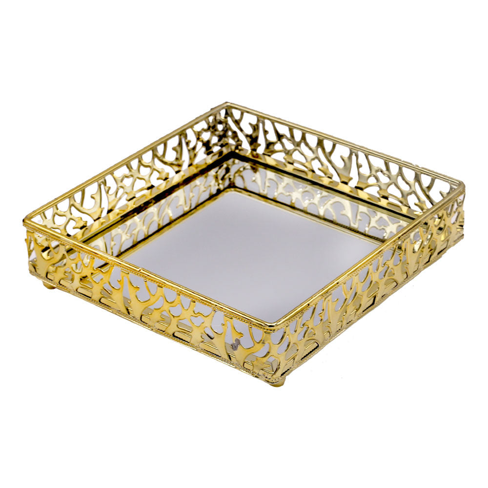 Decorative Cosmetics Organizer Square Mirror Tray