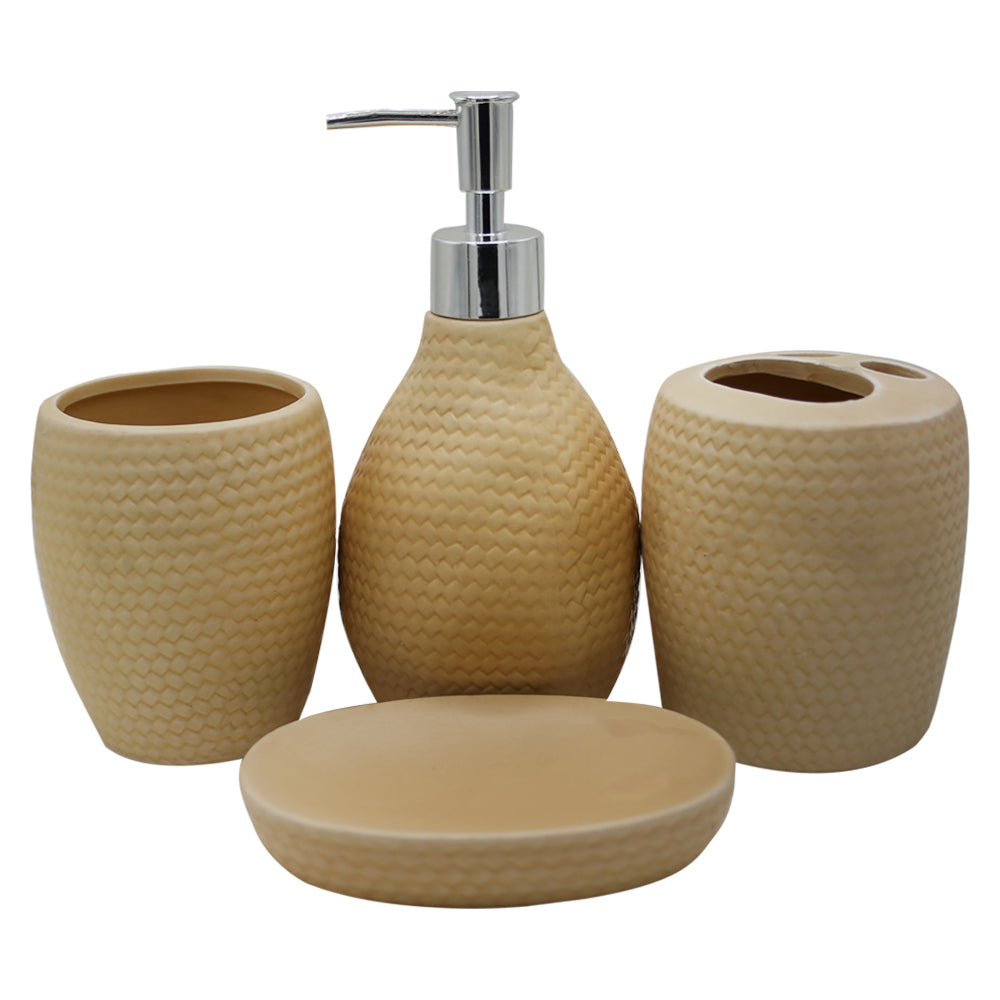 Curved Line Texture 4 Pcs Ceramic Bathroom Accessories Set