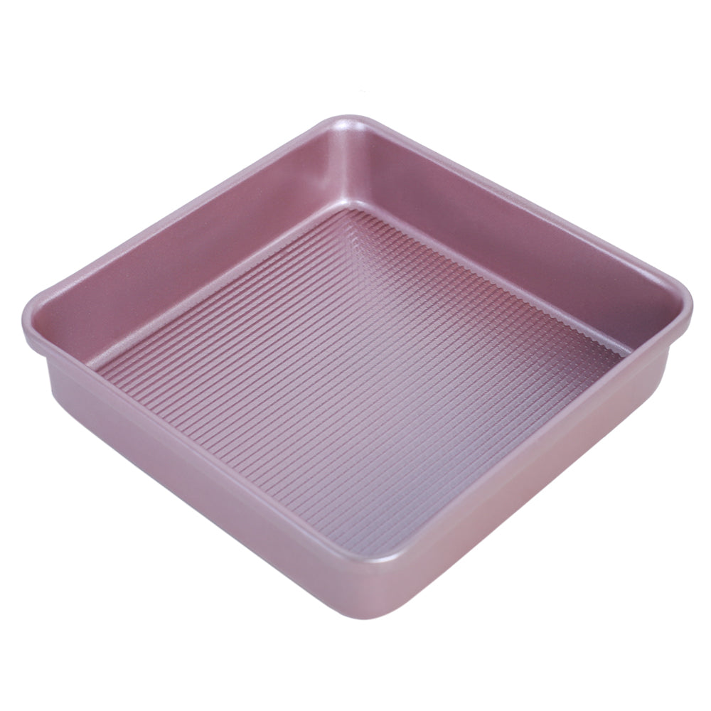 Non-Stick Square Baking Pan With A Textured Ribbed Surface 8Inch (Pink)