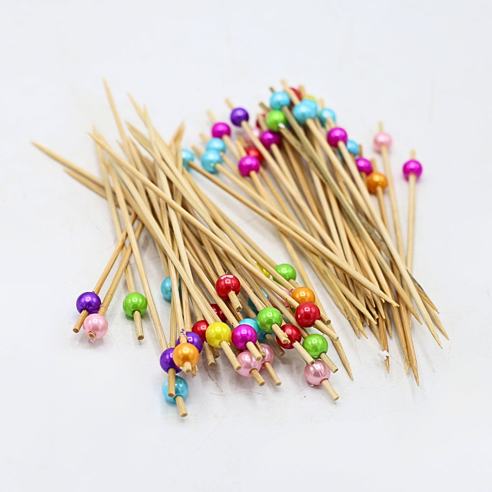 Colorful Cocktail Pick With Pearls 50Pcs Set