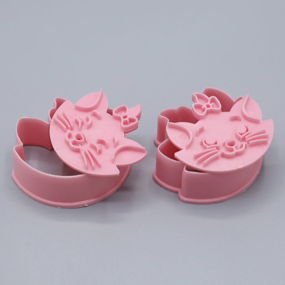 Cat Face Cookie Plunger Cutter 2Pcs Set Plastic