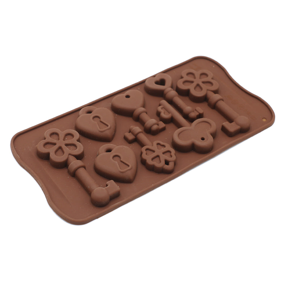 Lock & Key Flower Heart Design Chocolate Silicone Mold 8 Cavity