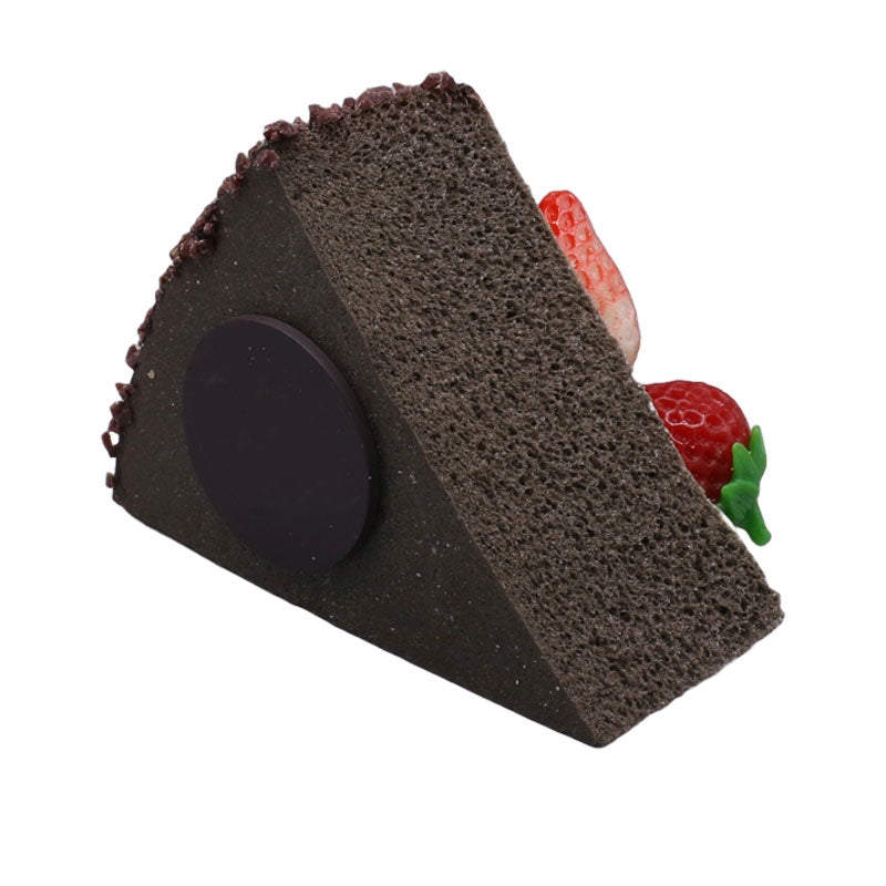 Realistic Artificial Chocolate Triangle Pastry With Mangoes And Strawberry Topping